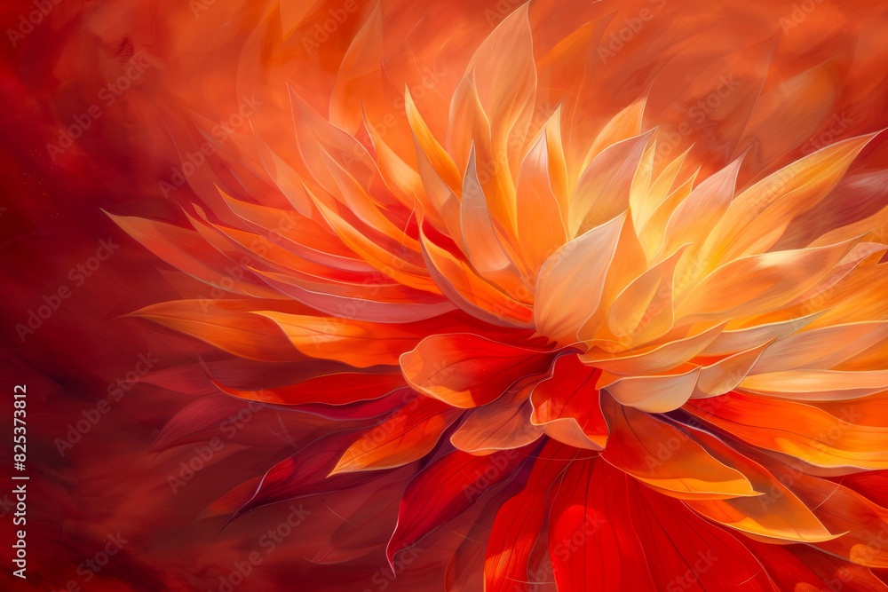 A painting of a flower with orange petals and yellow leaves A painting of a flower with orange petals and yellow leaves