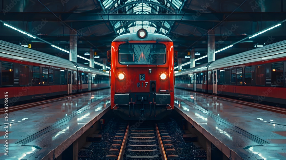Obraz premium Front view of a locomotive with cinematic and professional photography style.