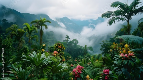 Tropical mountain trail  lush vegetation