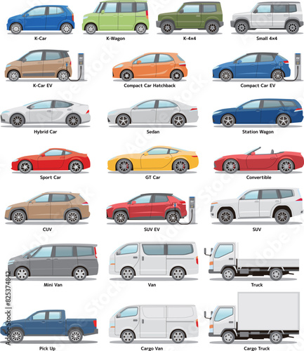 Car body types vector illustration 22 types