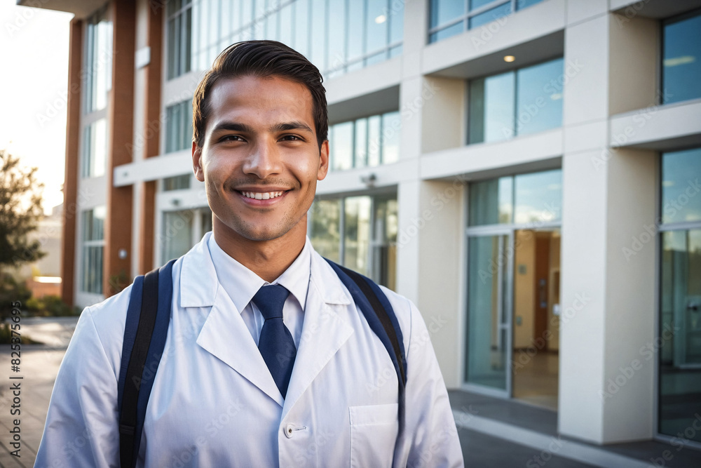 AI generated illustration of a cheerful successful young age indigenous male doctor walking right AI generated illustration of a cheerful successful young age indigenous male doctor walking right