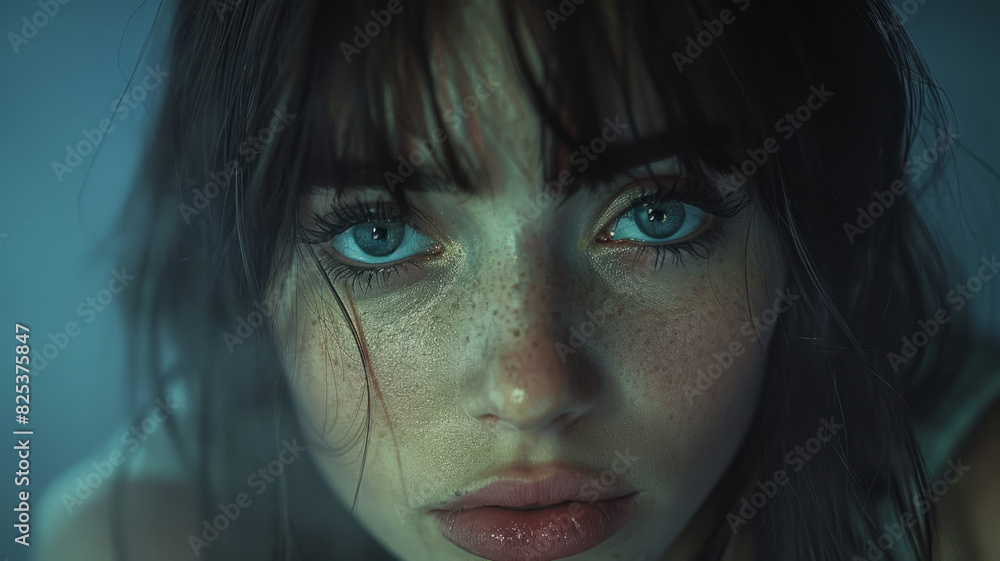 a girl hesitating that her boyfriend does something stupid, angry expression, dark room, fog,generative ai a girl hesitating that her boyfriend does something stupid, angry expression, dark room, fog,generative ai