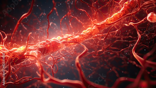 Close-Up of Human Blood Vessels with Red Glow photo