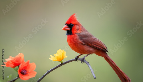 Close-up Northern Cardinal perching on branch,Bird Photography © MRP Designer