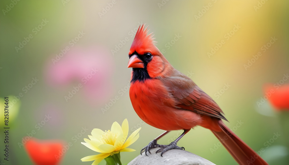 Close-up Northern Cardinal perching on branch,Bird Photography Close-up Northern Cardinal perching on branch,Bird Photography