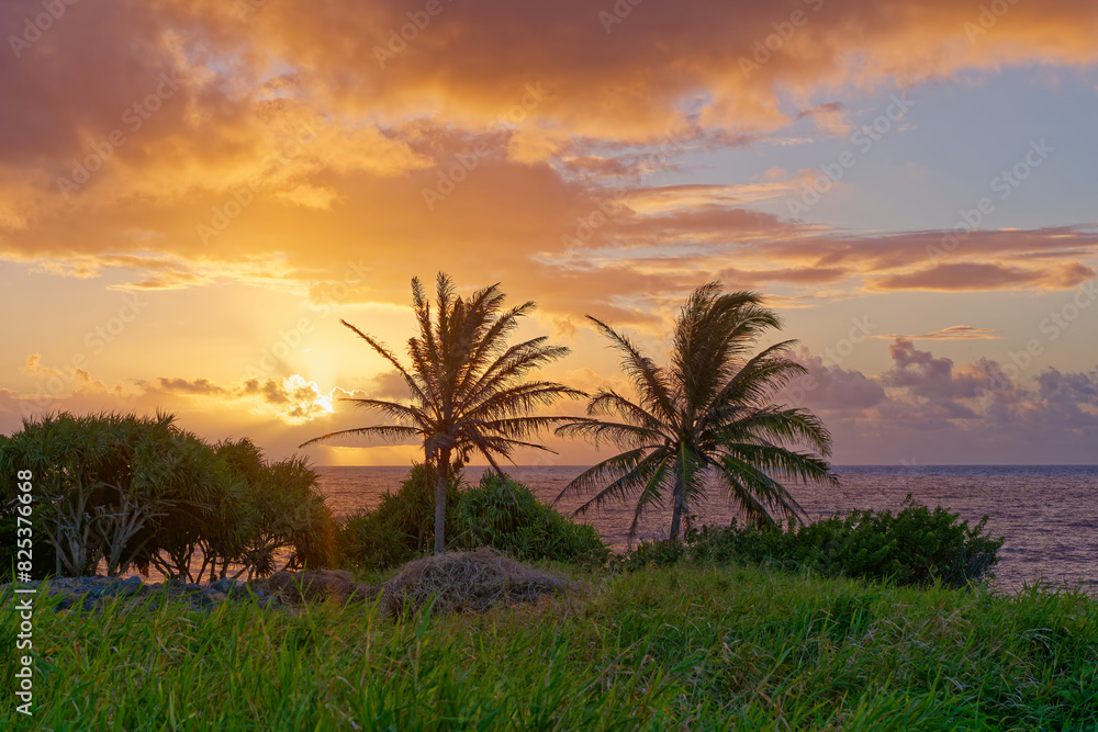 Scenic view of sunrise on the Island of Maui, Hawaii, US