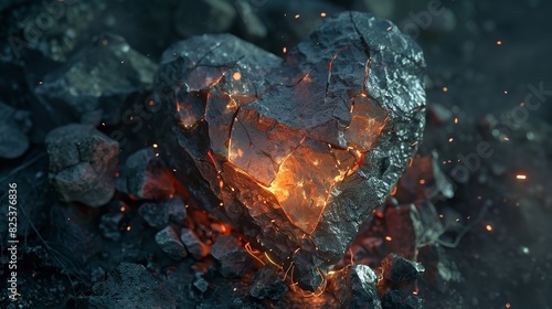 Shattered Stone Heart with Inner Fire Symbolism