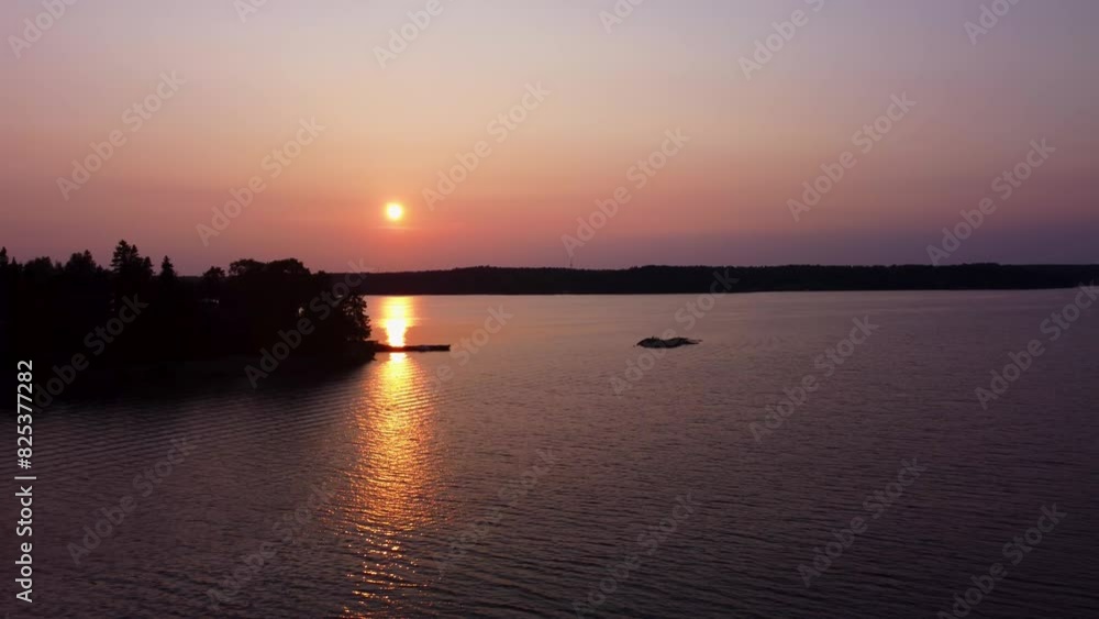 Sunset view over tranquil waters in Stockholm Archipelago, aerial shot Sunset view over tranquil waters in Stockholm Archipelago, aerial shot