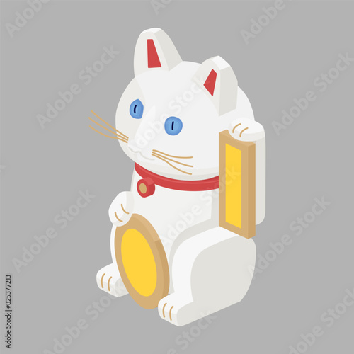 Maneki neko, lucky cat - hand drawn isometric vector illustration.
