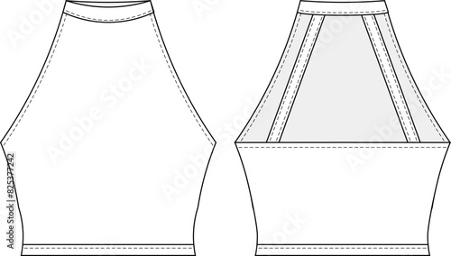 round neck crew neck sleeveless strappy strapped backless crop cropped blouse top tank top template technical drawing flat sketch cad mockup fashion woman design style model
