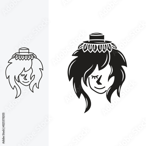 illustration of a beautiful woman smiling, monoline style and silhouette stylish.