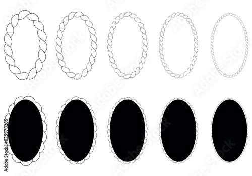 Set of braided rope frames in circle and oval shape.