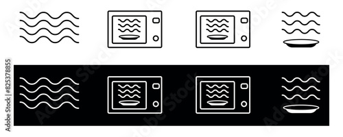 Microwave safe icon set best for packaging or labeling, cookware for heating and cooking. Vector illustration.