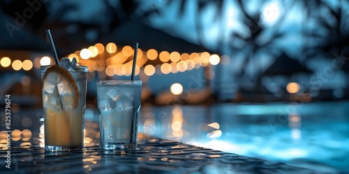Enjoy Tropical Drinks at a Beachside Bar for Poolside Party Nights on Vacation. Concept Beachside Bar, Poolside Parties, Tropical Drinks, Vacation, Nightlife