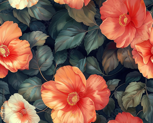 Begonia Flower Floral Seamless Patterns for Wallpaper, Fabric Prints, Home Décor, and Digital Backgrounds