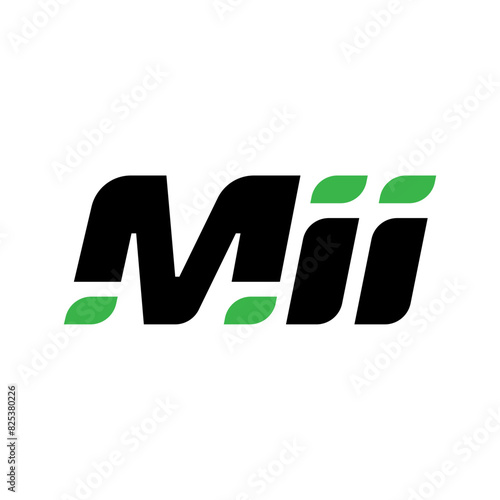 Mii brand name initial letters monogram with green leaf. photo