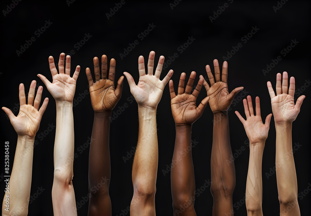 Hands up of different races Hands up of different races