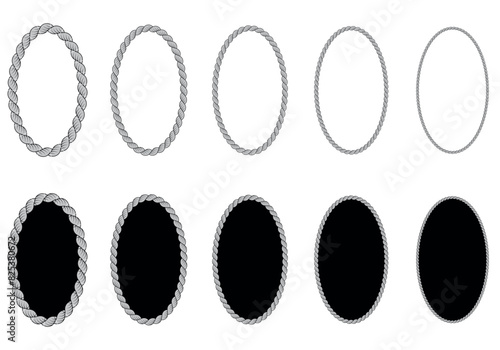 Set of braided rope frames in circle, oval shape.