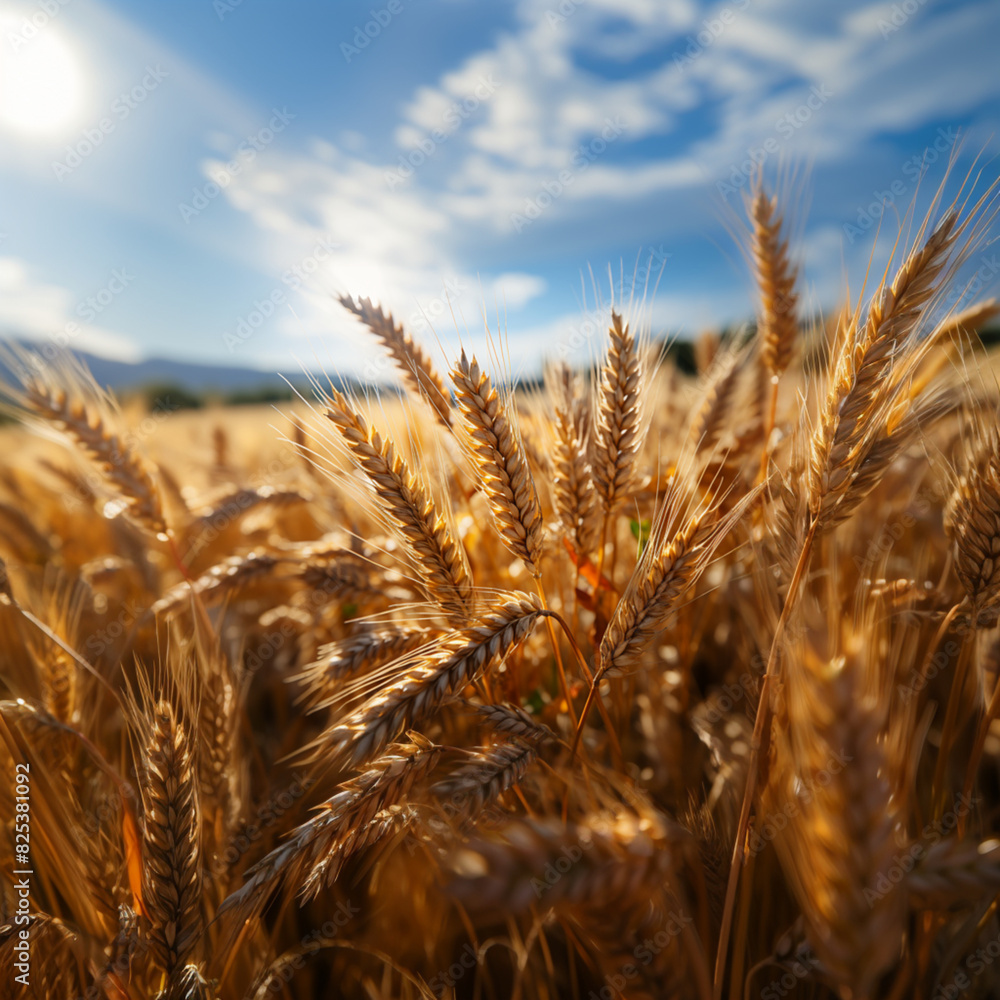 Golden harvest: close-up of sunlit wheat fields. Golden harvest: close-up of sunlit wheat fields.