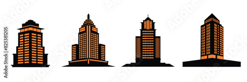 Silhouette of skyscrapers collection. Hand drawn vector art.