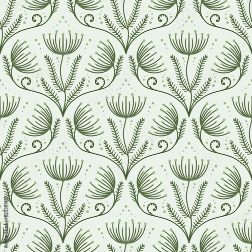 Dill Pattern, a hand-drawn damask seamless repeat pattern of umbellifers herbs in serene shades of green photo
