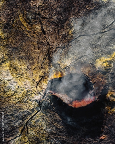 Aerial view of a volcano crater in Iceland