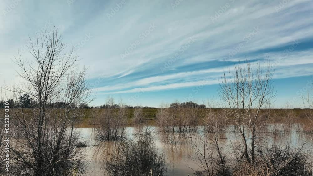 Timelapse of blue sky with white clouds over a rural wetland during the season of autumn Timelapse of blue sky with white clouds over a rural wetland during the season of autumn