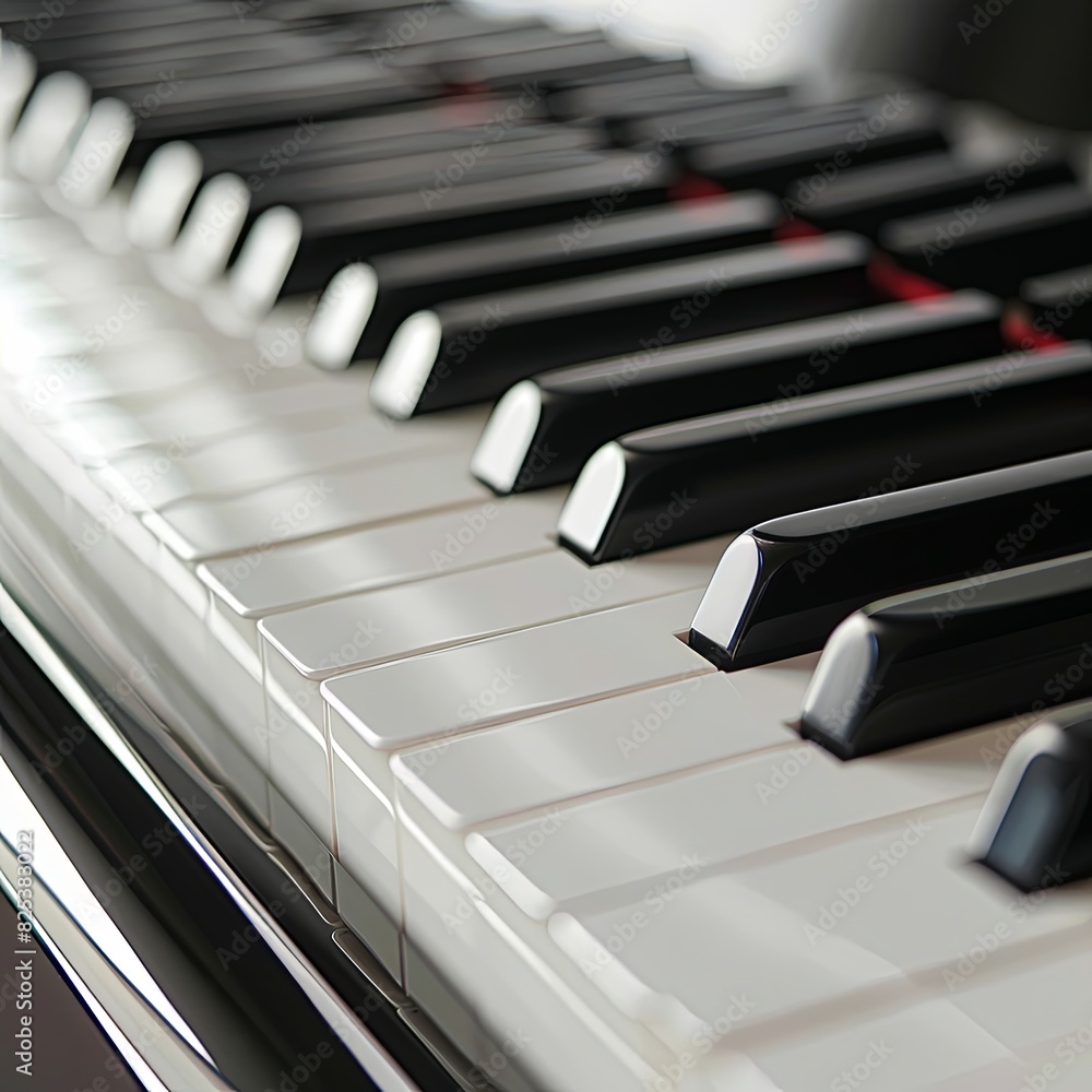 Close-up still life detail profile view of a piano keyboard black and white keys, interior Close-up still life detail profile view of a piano keyboard black and white keys, interior