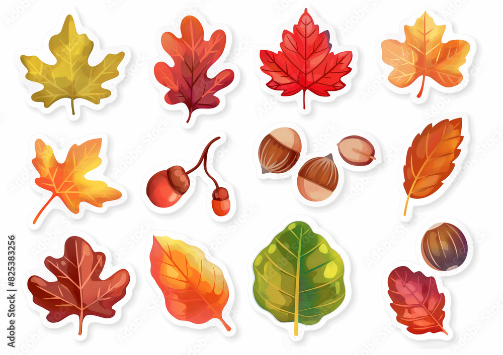Collection of autumn leaves maple, oak, elm, poplar, birch, chestnut, rowan Collection of autumn leaves maple, oak, elm, poplar, birch, chestnut, rowan