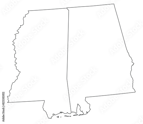 Map of the U.S. state of Mississippi, Alabama photo