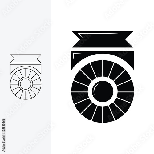 award badge, decorated by stars and ribbons, logo design template sign. monoline style and silhouette stylish.