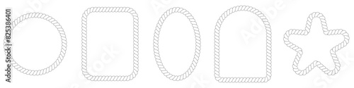 Braided rope frame. Collection of borders in squares, circles and ovals. Vector of thin and thick elements isolated on white background.