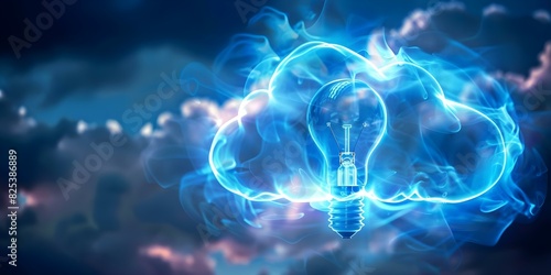 Lightbulb cloud symbolizes innovative power potential of cloud computing. Concept Cloud Computing, Innovation, Technology, Symbolism, Power