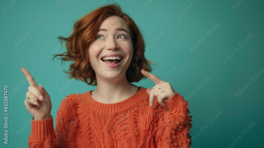 Enthusiastic Woman Pointing Upwards Enthusiastic Woman Pointing Upwards