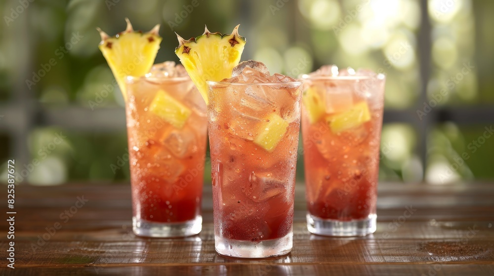 Refreshing Tropical Iced Tea Drinks on Wooden Table Refreshing Tropical Iced Tea Drinks on Wooden Table