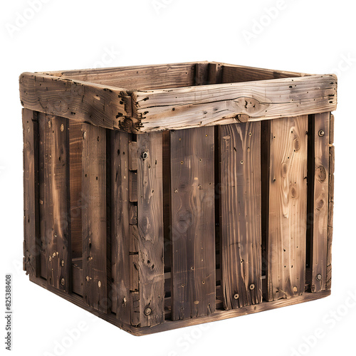 Old wooden crate isolated on transparent background.