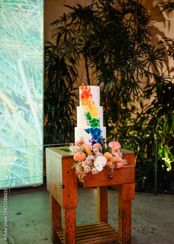 Queer rainbow wedding cake photo