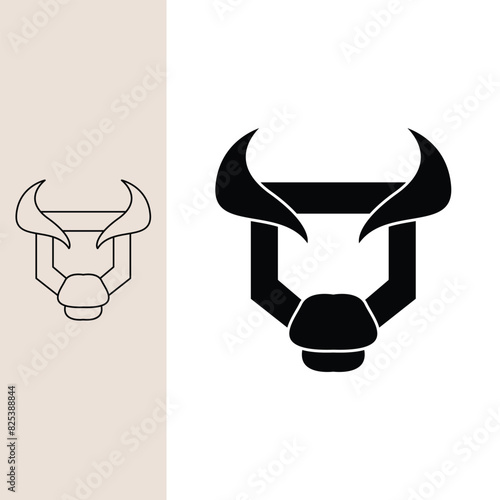 bull head logo with a shield head shape. Line art style and silhouette stylish.
