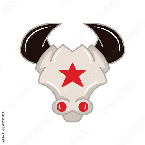bull logo with a star on its forehead. solid color style,