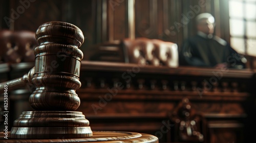 Gavel in a Courtroom Setting.