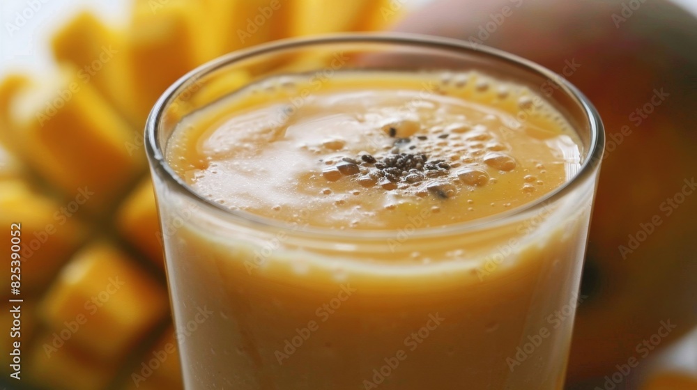 Fresh Mango Smoothie with Chia Seeds in Glass Fresh Mango Smoothie with Chia Seeds in Glass