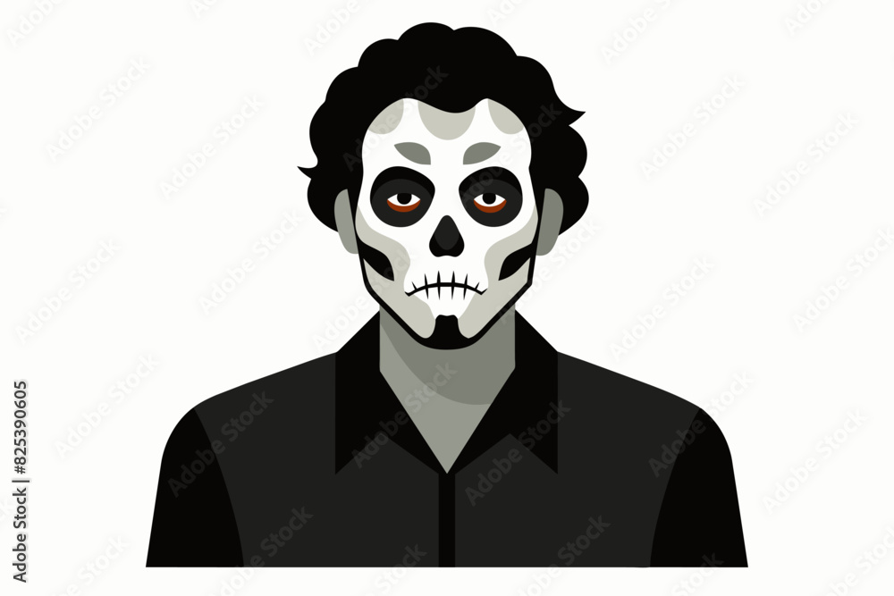 Man with Day of the Dead makeup. Male with sugar skull face paint. Isolated on white. Concept of Dia de los Muertos, Mexican cultural tradition, festival, celebration, Halloween Man with Day of the Dead makeup. Male with sugar skull face paint. Isolated on white. Concept of Dia de los Muertos, Mexican cultural tradition, festival, celebration, Halloween