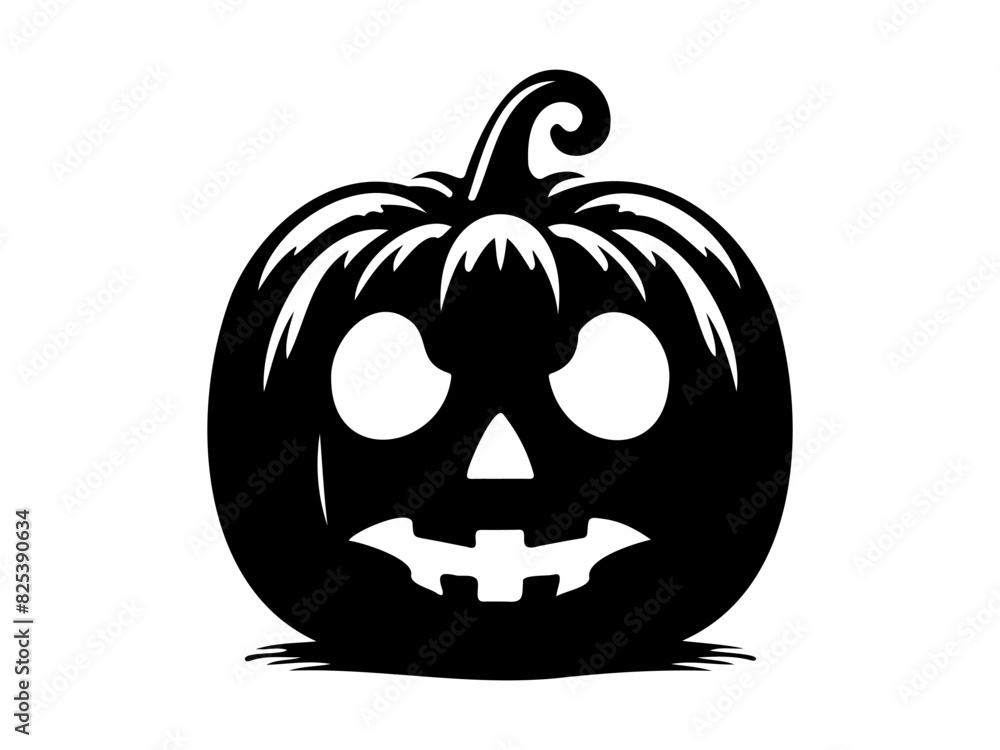Black silhouette of Halloween pumpkin. Artwork. Jack-o-lantern with a menacing grin. Isolated on white backdrop. Concept of Halloween, festive decor, autumn celebration, spooky symbol. Icon. Black silhouette of Halloween pumpkin. Artwork. Jack-o-lantern with a menacing grin. Isolated on white backdrop. Concept of Halloween, festive decor, autumn celebration, spooky symbol. Icon.