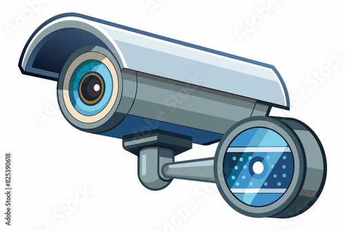 Security camera isolated on white background. Graphic illustration. Surveillance equipment. Concept of modern security technology, monitoring, protection. Print, logo, sign, design element