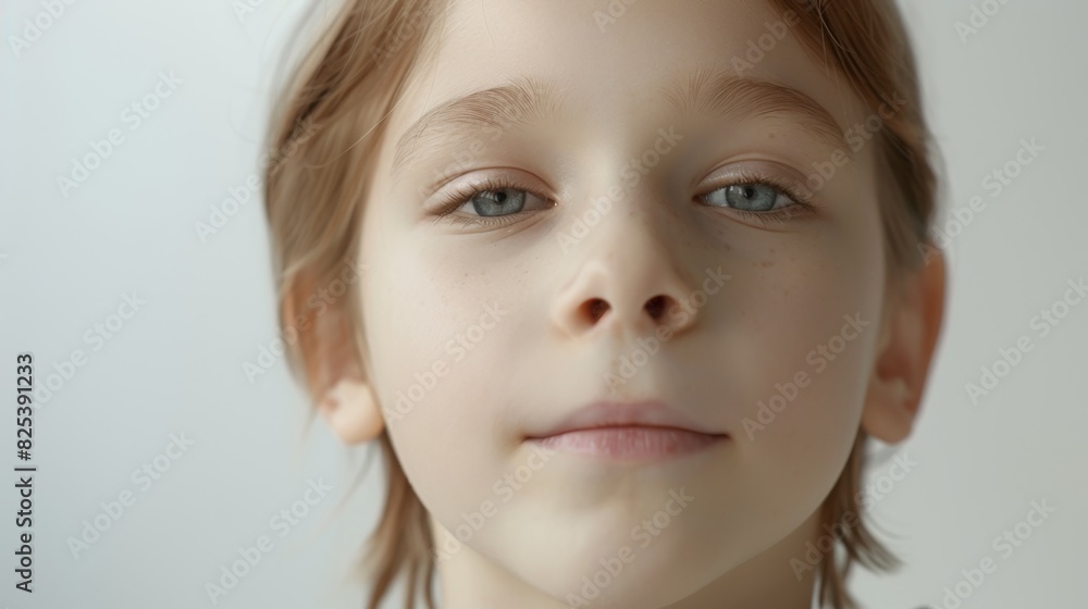 Close-Up Portrait of a Young Child with Serene Expression Close-Up Portrait of a Young Child with Serene Expression