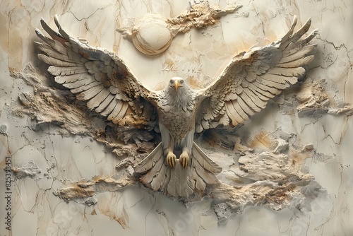 three panel wall art, marble background with Bald Eagle Landing designs, 3D vector illustration