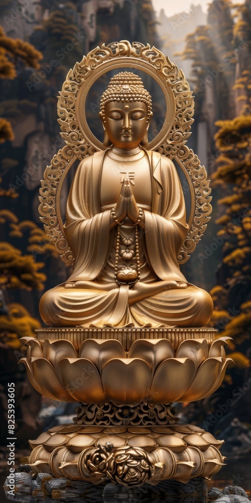 Golden Buddha Statue on Table Golden Buddha Statue on Table