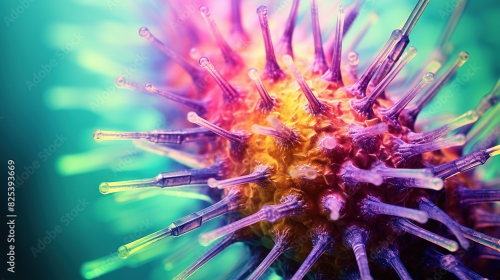 The stem is covered with many thorns. Fantastic abstract alien organic tissue. Microbiological research. Illustration for banner, poster, cover, brochure or presentation. The stem is covered with many thorns. Fantastic abstract alien organic tissue. Microbiological research. Illustration for banner, poster, cover, brochure or presentation.