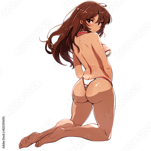 Anime girl in a bikini posing on a transparent background.