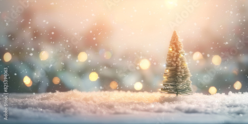 Christmas tree on snow winter background with bokeh and snowflakes © Mian